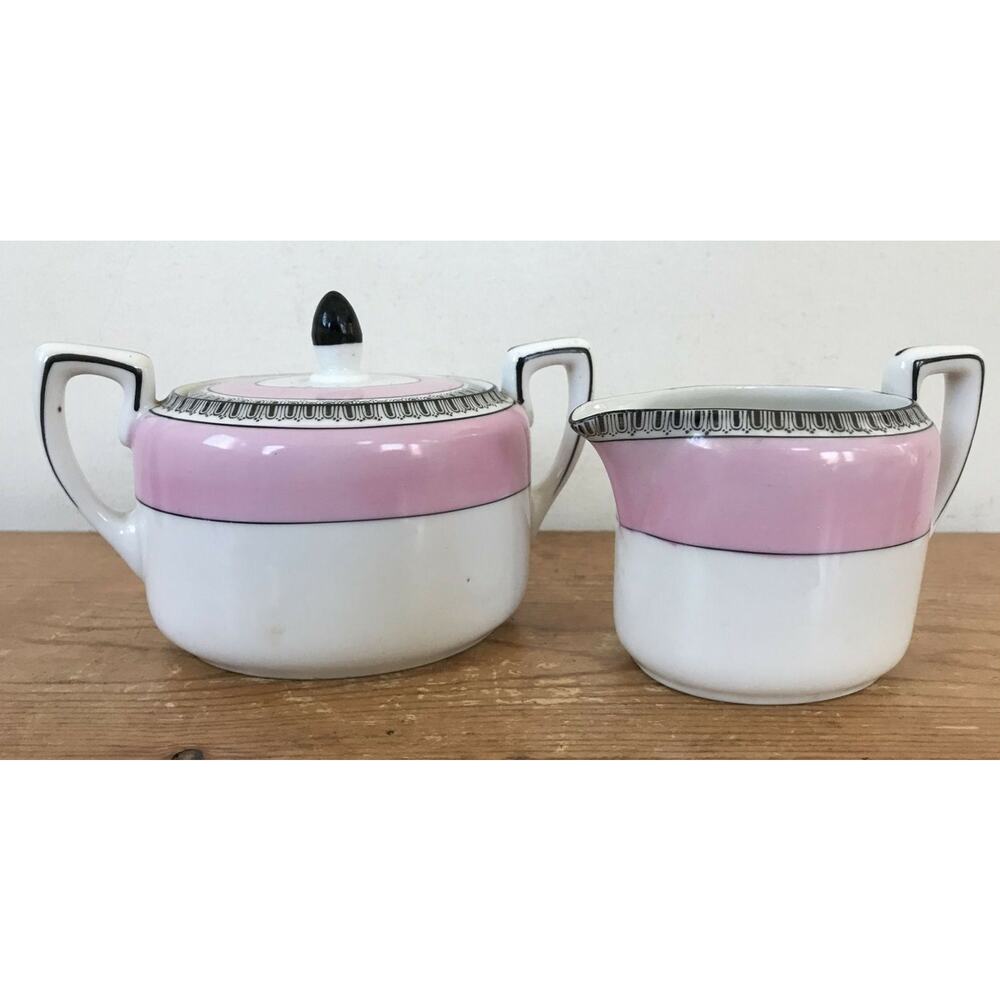 Vtg Antique Hand Painted Nippon Rising Sun Pink White Porcelain Creamer Sugar